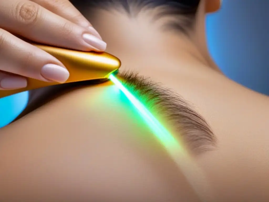 Avanzada Fotodepilación: Luz suave eliminando vello Un avance en Fotodepilación sin dolor: luz suave apuntando al folículo piloso