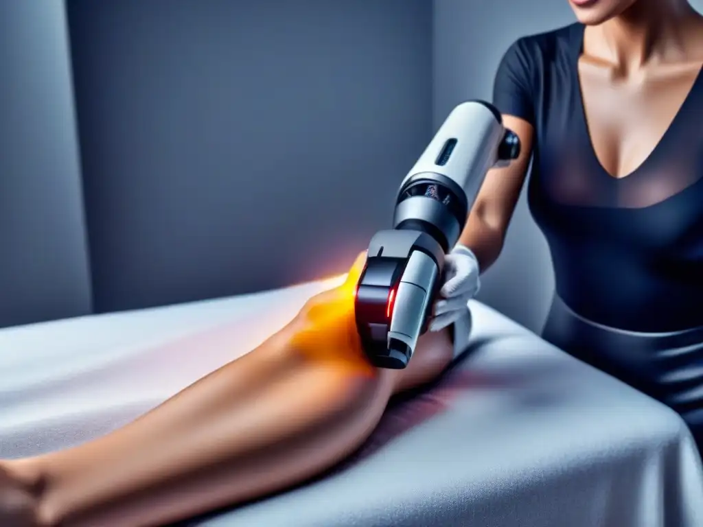 Depilación láser con brazo robótico: tecnología de vanguardia Un brazo robótico futurista desempeñando depilación con tecnología láser