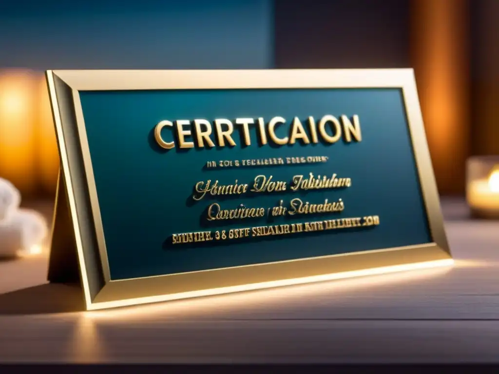 Placa de Certificación en Depilación: Elegancia y Profesionalismo Certificación actualizada en depilación en elegante placa, destacando profesionalismo en spa sofisticado