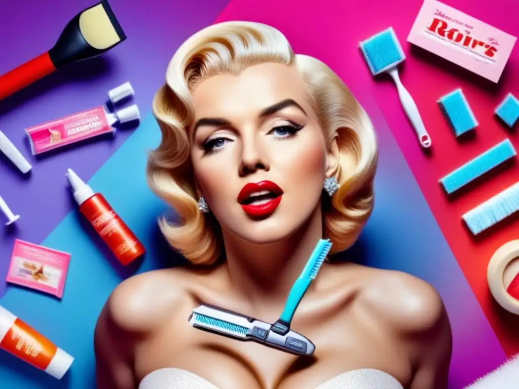 Collage vibrante de la depilación en la cultura pop con iconos como Marilyn Monroe y Madonna