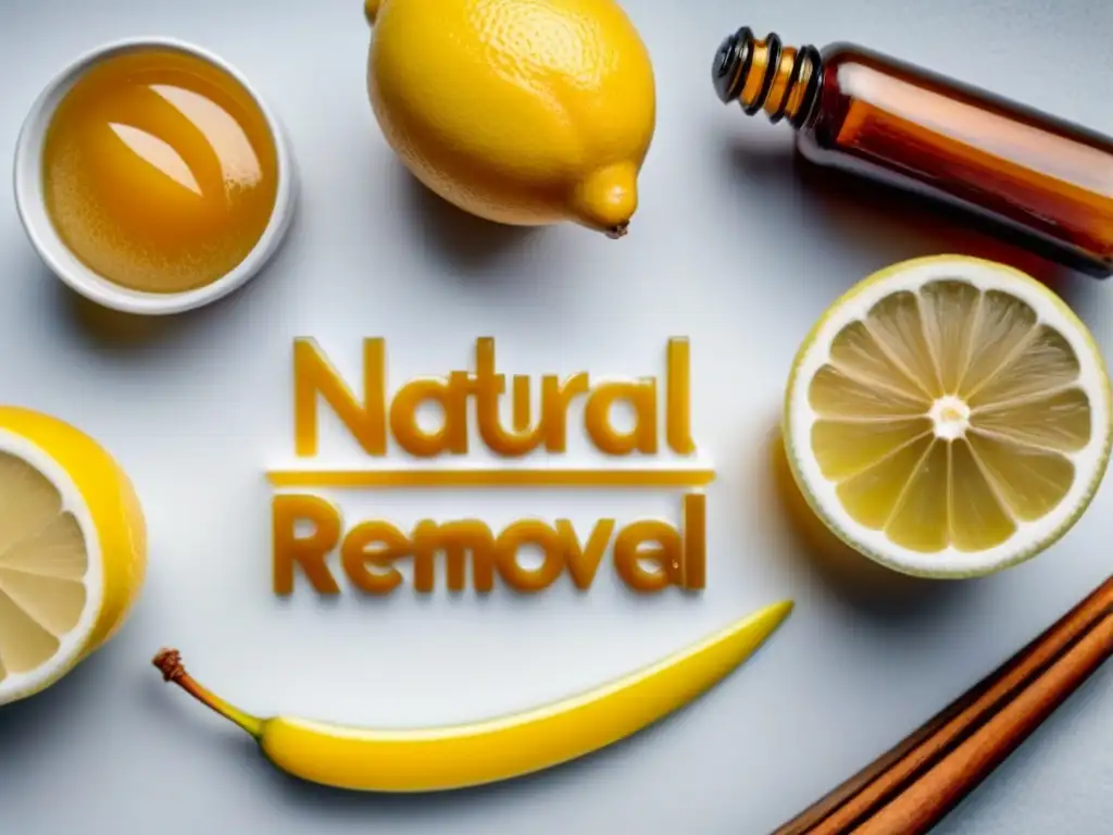 Ingredientes naturales para depilación: miel, azúcar, limón y aloe vera Comparativa métodos depilación natural: Ingredientes naturales como miel, azúcar, limón y aloe vera en detalle sobre superficie blanca