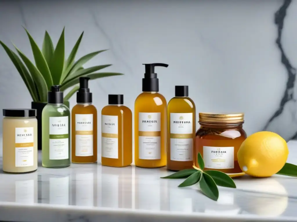 Una composición exquisita de ingredientes naturales para depilación casera en un elegante mostrador de mármol