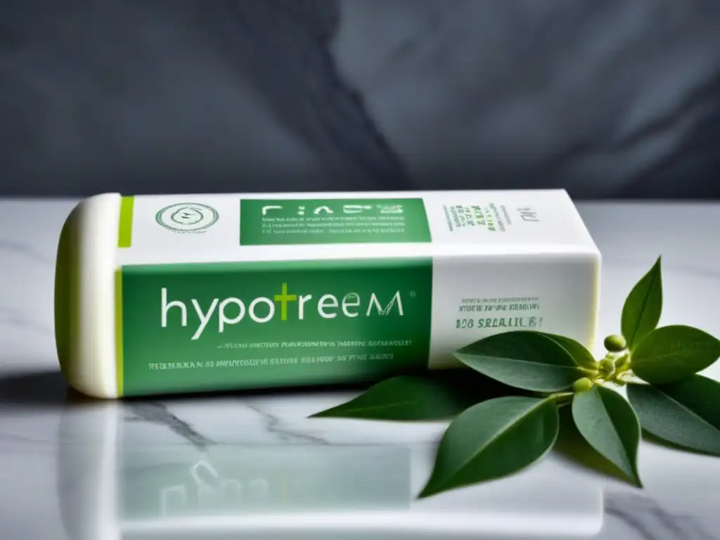 Crema depilatoria hipoalergénica: pureza y eficacia en un tubo blanco Crema depilatoria hipoalergénica para piel atópica en elegante envase blanco sobre encimera de mármol, iluminación impecable