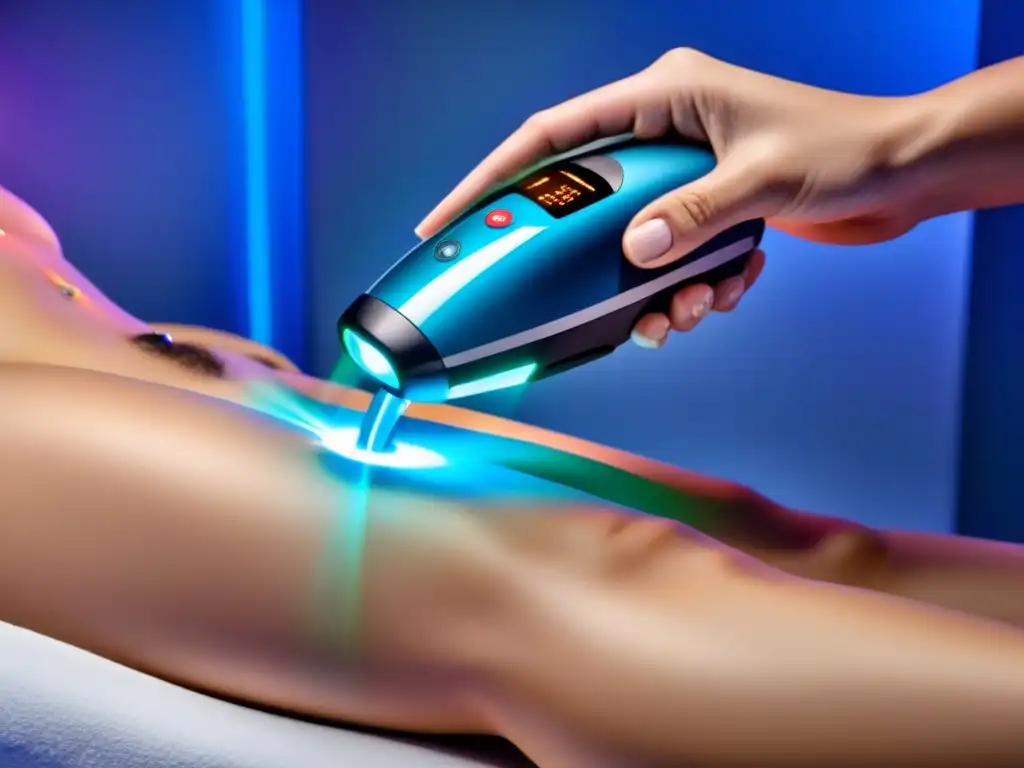 Transformación y cuidado: Detalle de máquina de depilación láser eliminando vello de un brazo con precisión