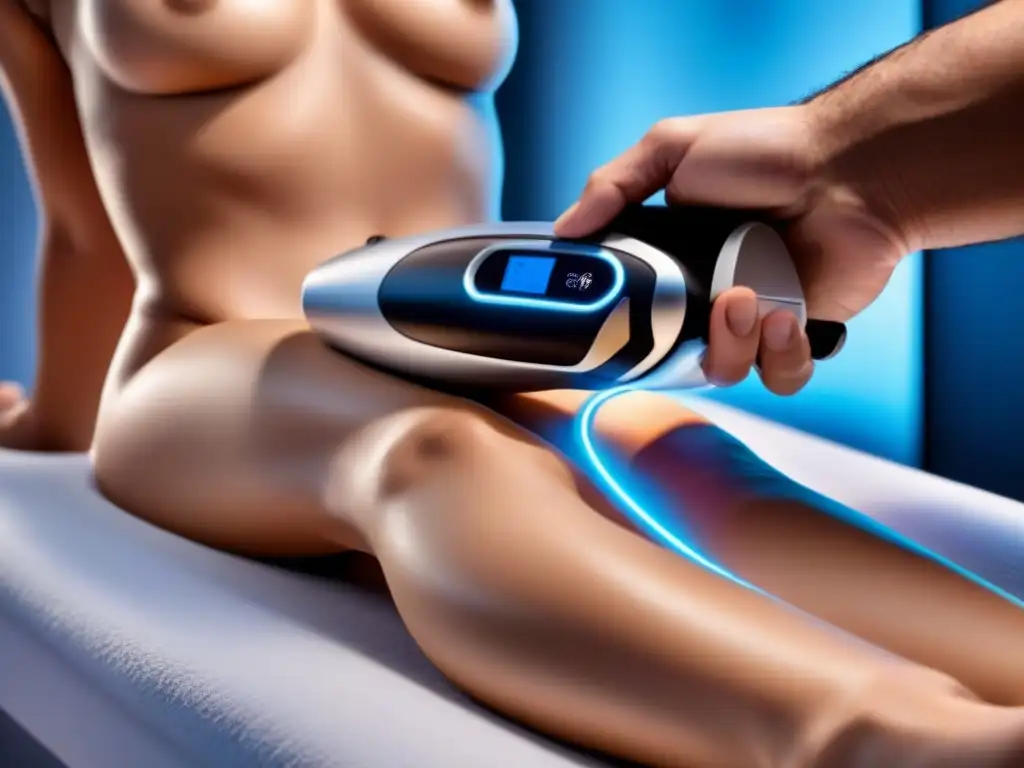 Detalle futurista de dispositivo láser para depilación en mano