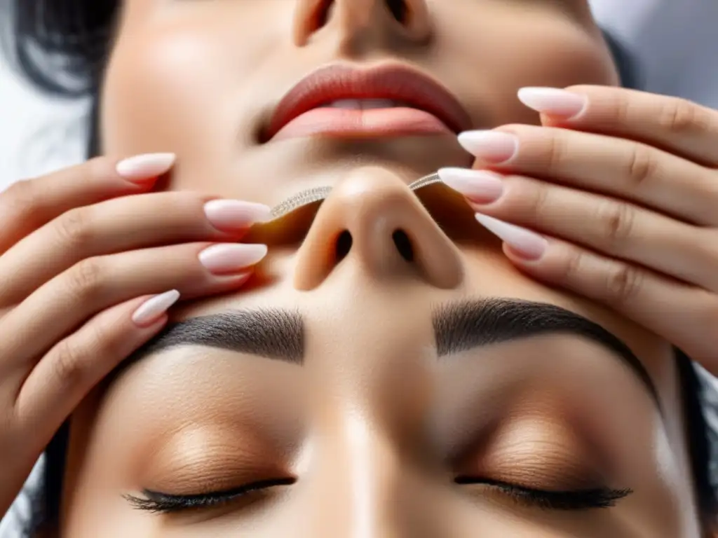 Detalle meticuloso de depilación con hilo resaltando ventajas sobre otros métodos