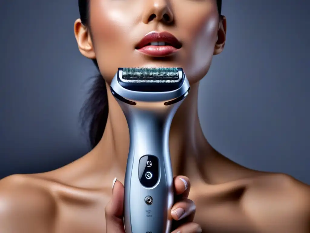 Un dispositivo eléctrico de depilación futurista y elegante con tecnología de vanguardia, diseño blanco y plateado