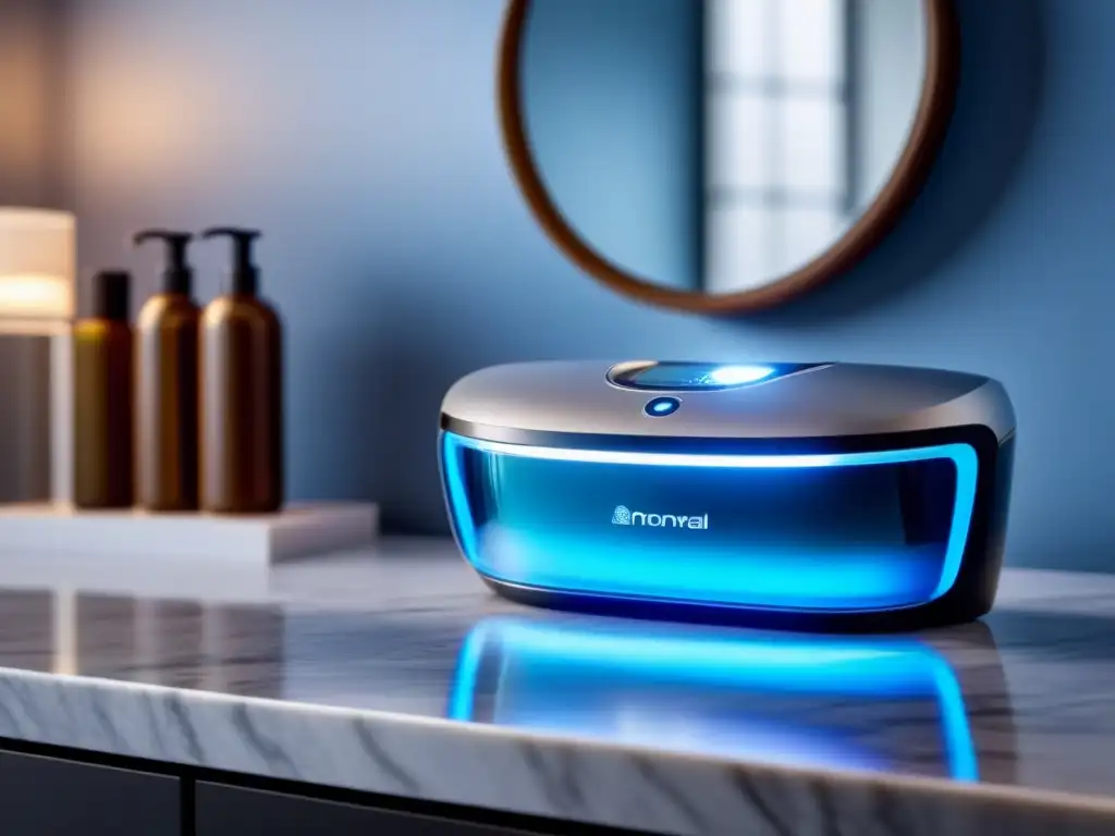 Dispositivo de fotodepilación en casa de diseño futurista en elegante baño