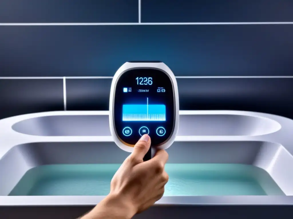 Dispositivo de depilación inteligente de diseño futurista Un dispositivo futurista de depilación inteligente en un baño de alta tecnología