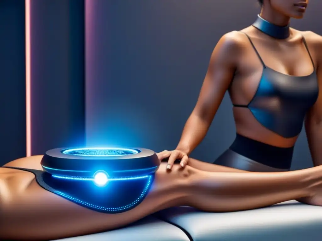 Futurista depilación láser: tecnología innovadora en un entorno moderno Dispositivo futurista de depilación con tecnología láser avanzada en un salón de alta tecnología