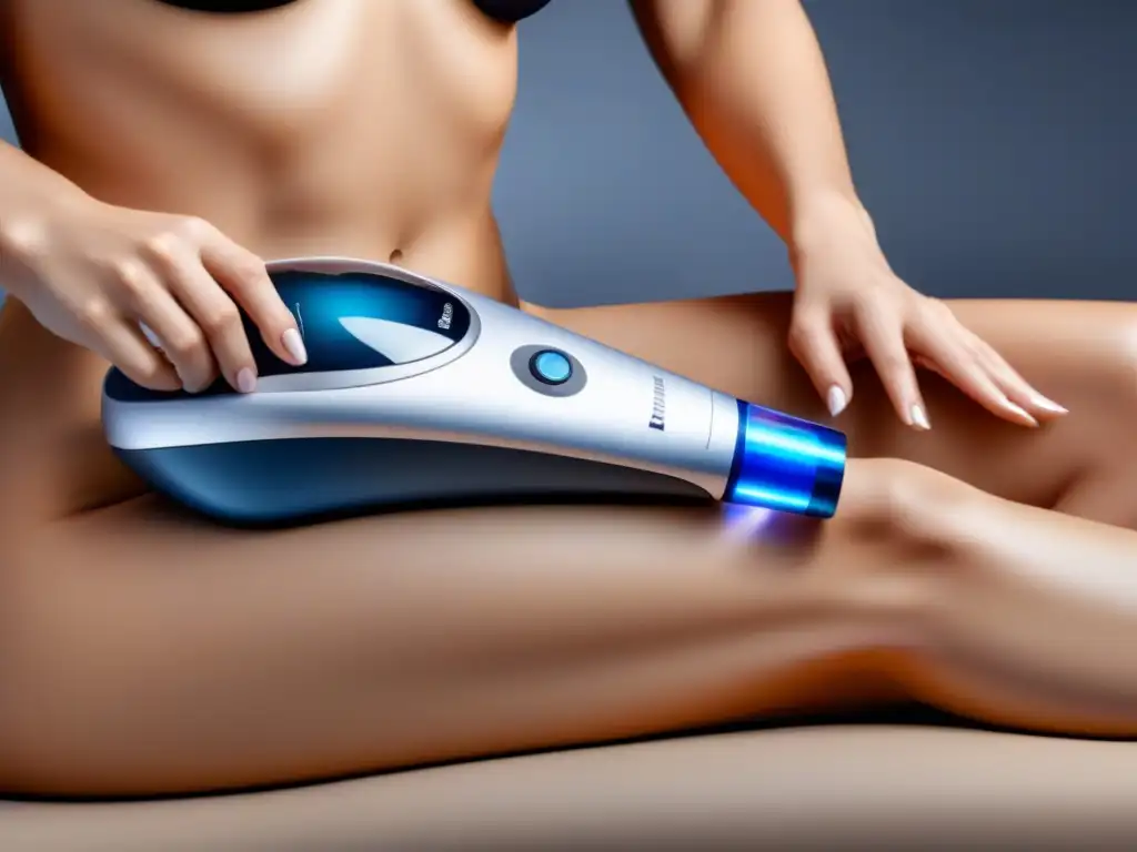 Un dispositivo futurista de depilación láser sin dolor con tecnología de enfriamiento avanzada, exudando innovación y eficiencia