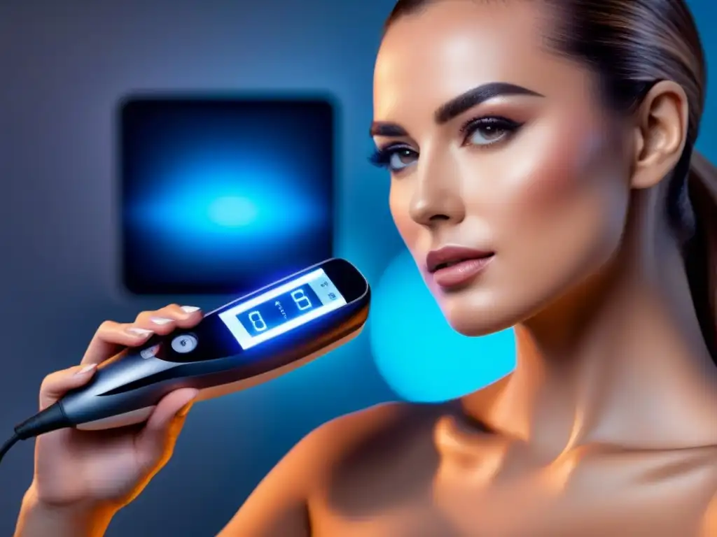 Un dispositivo láser de depilación digital futurista, con ajustes personalizables y diseño metálico