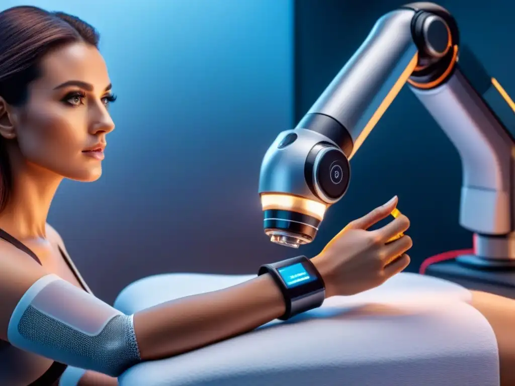 Depilación láser futurista con brazo robótico Elegante brazo robótico con tecnología láser de depilación, en salón de alta tecnología