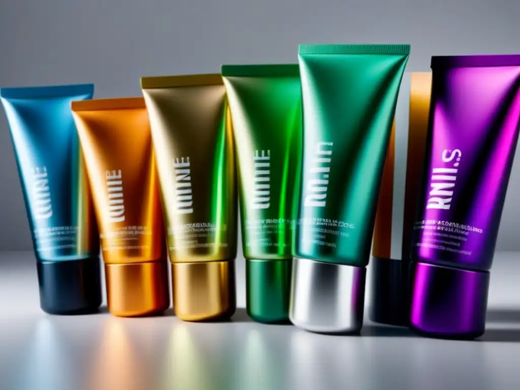 Crema depilatoria: diseño moderno y elegante en 5 tubos Seis elegantes tubos de crema depilatoria con diseño moderno y minimalista en colores vibrantes