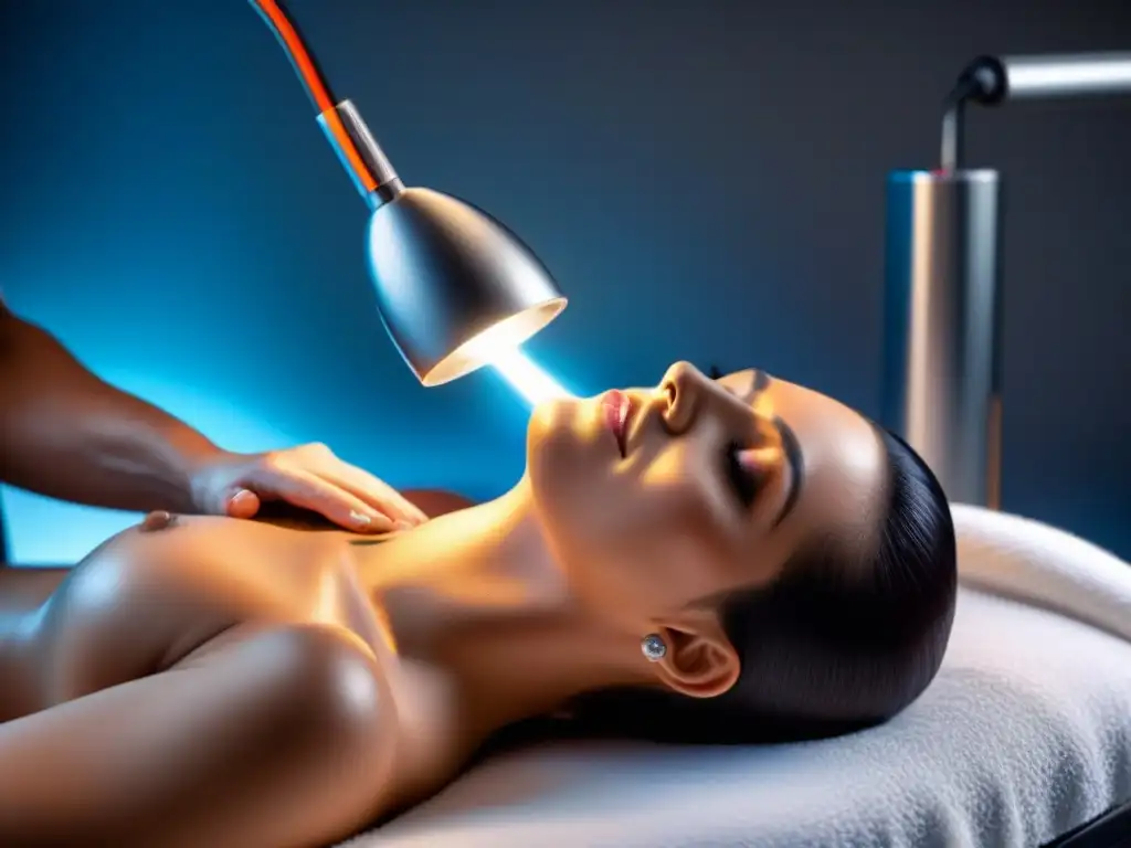 Electrólisis de precisión en spa moderno Una escena detallada de una persona recibiendo un tratamiento de electrólisis en un spa moderno y elegante