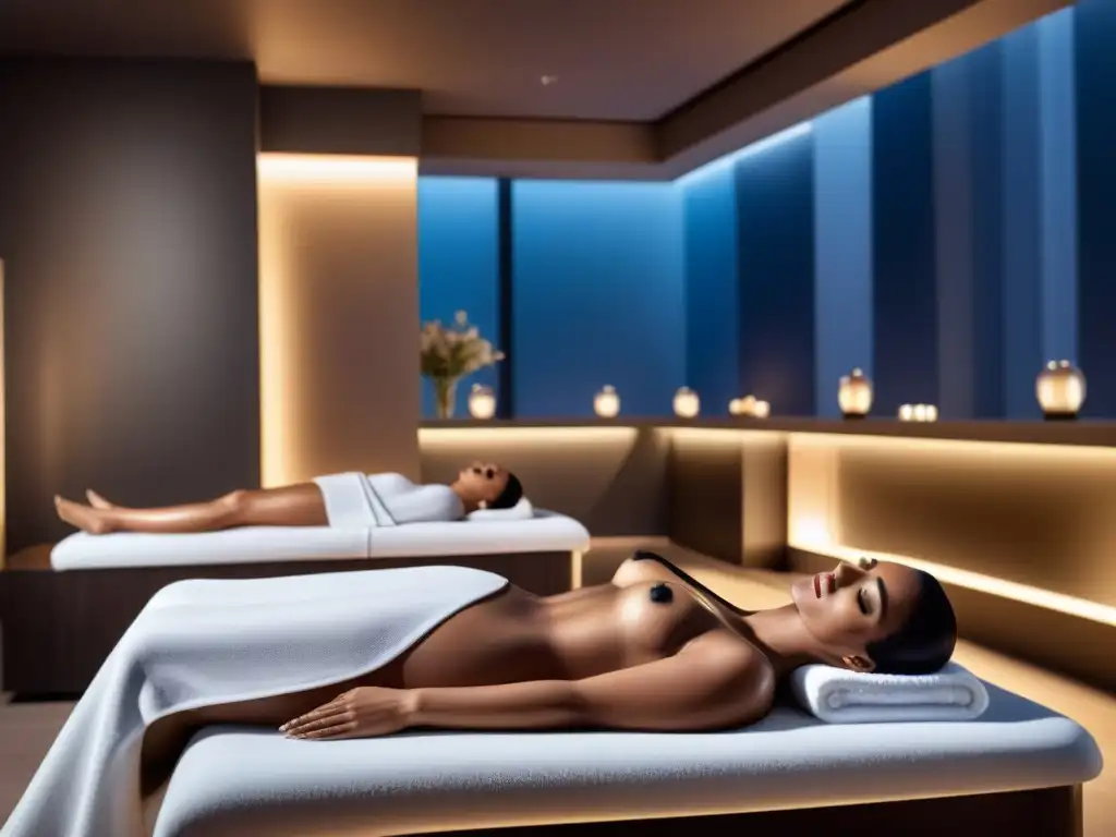 Tratamiento de fotodepilación de vanguardia en spa futurista Una escena futurista de fotodepilación en un spa elegante con diversidad de personas