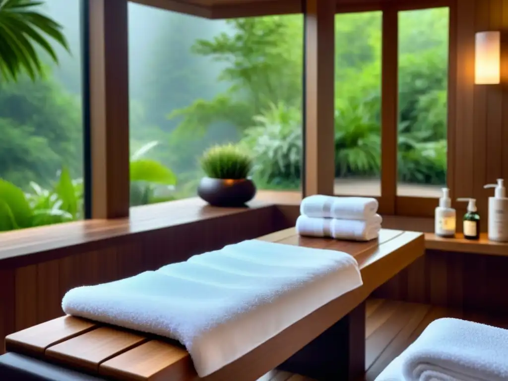 Spa de lujo: tranquilidad y relajación en un entorno moderno Espacio de spa relajante con toallas suaves, productos de cuidado de la piel y silla reclinable