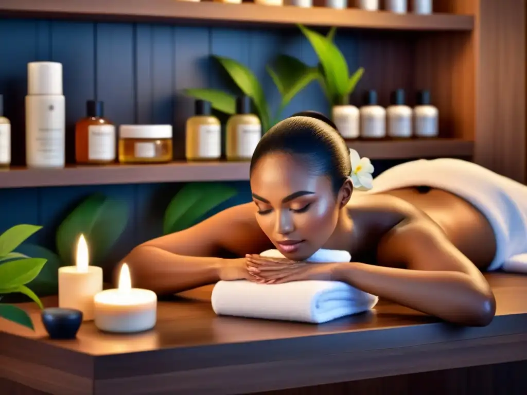 Una esteticista aplica cremas calmantes en un spa, transmitiendo relajación y rejuvenación