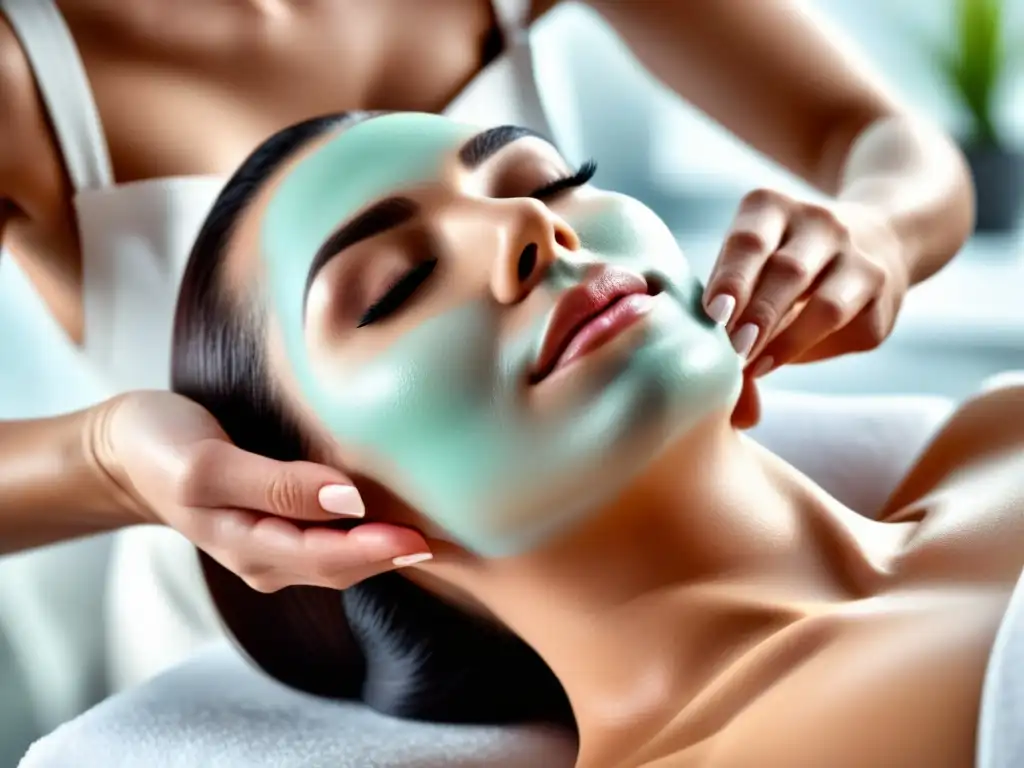 Spa postdepilación: delicadeza y calma en cuidado facial Una esteticista aplica loción hidratante con cuidado tras depilación, en un elegante spa