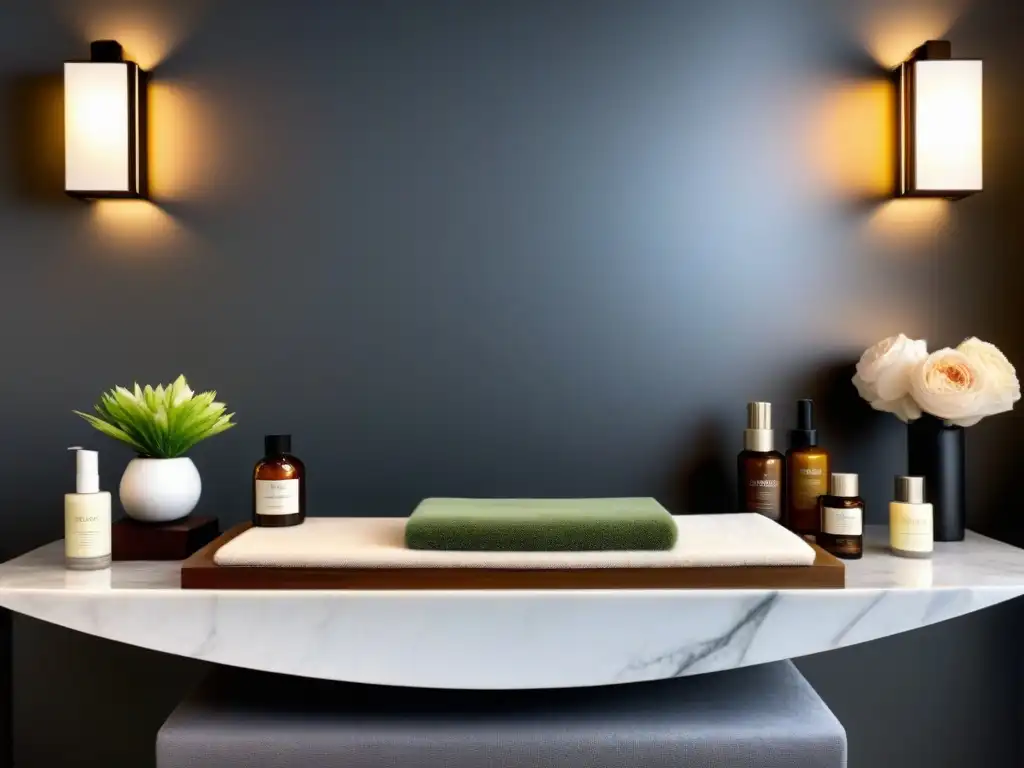 Waxing station de lujo en spa moderno Una esteticista profesional se prepara para una sesión de depilación con cera brasileña en un elegante spa