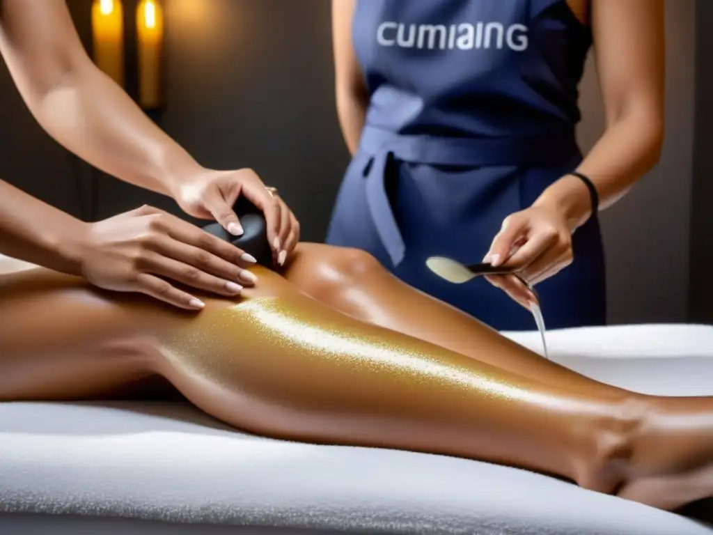 Arte ancestral del azúcar: depilación en spa de Medio Oriente Esteticista en spa de Oriente depilando brazo con azúcar, fusionando tradición y modernidad