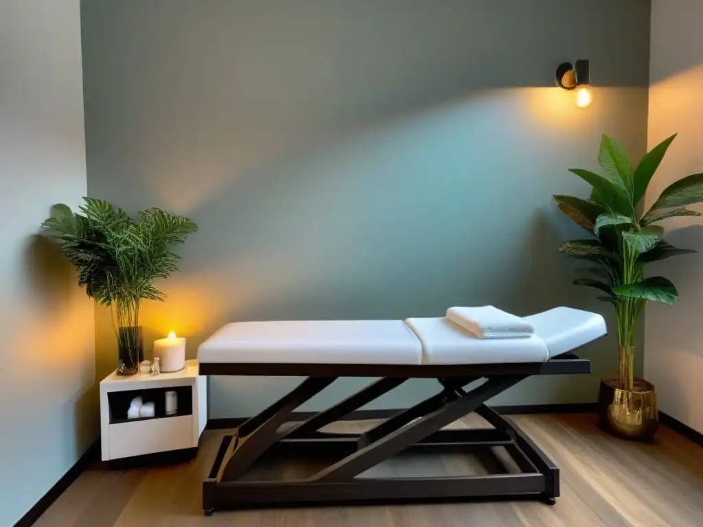 Estación de Cera de Lujo en Spa Sereno Experiencia de spa de lujo con estación de depilación con cera impecable y esteticista preparada para sesión