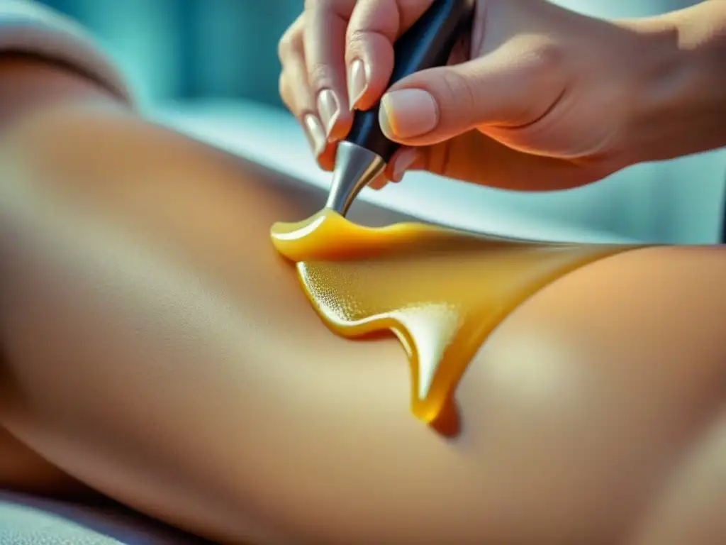 Experta esteticista aplica cera con precisión: detalle absoluto Experta en depilación aplica cera con precisión