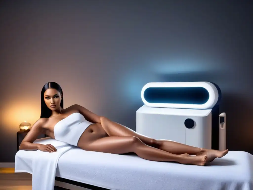 Avanzada máquina láser de depilación en spa minimalista Fotodepilación sin dolor: Máquina futurista de alta tecnología en spa minimalista