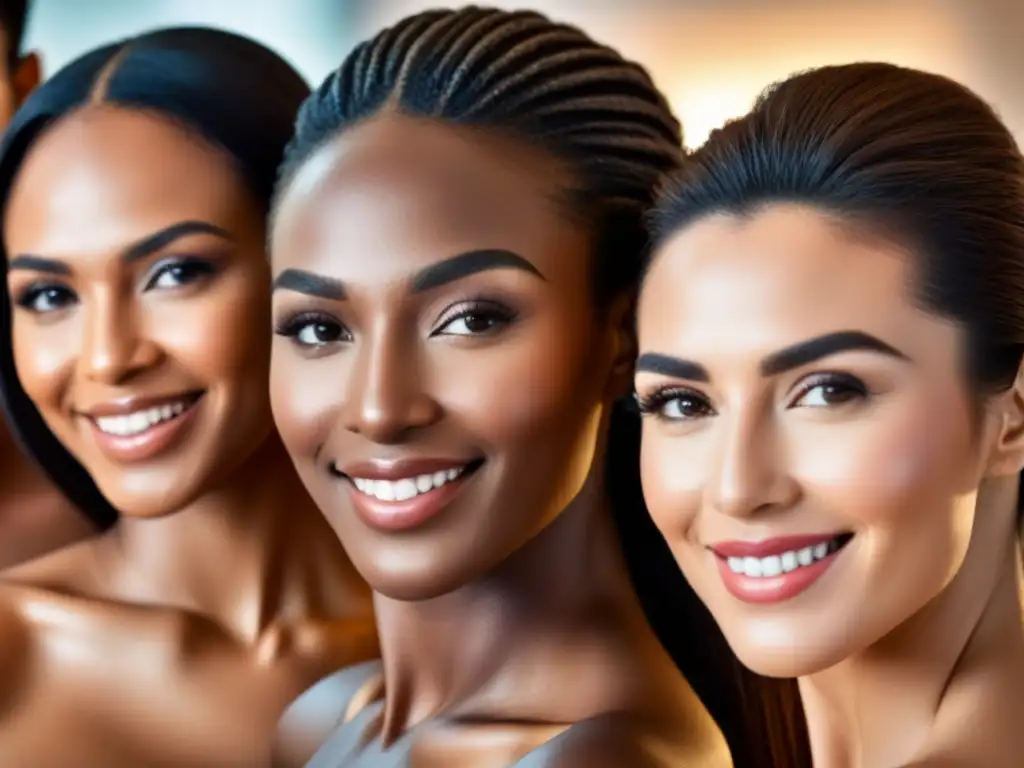 Depilación suave y efectiva para todos los tonos de piel Un grupo diverso sonriendo con confianza tras depilación para pieles sensibles en spa moderno