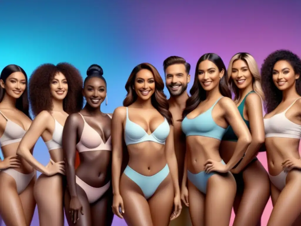 Un grupo diverso sonríe con satisfacción al mostrar las depiladoras eléctricas del futuro en un escenario futurista