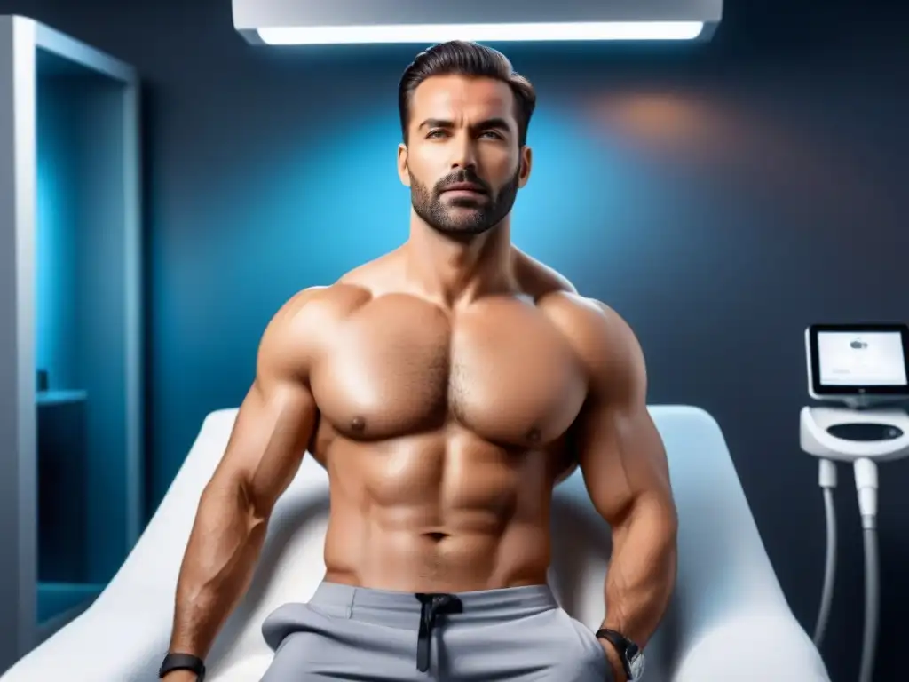 Tratamiento láser de depilación masculina: sofisticación y precisión Hombre seguro recibiendo depilación láser en moderna clínica