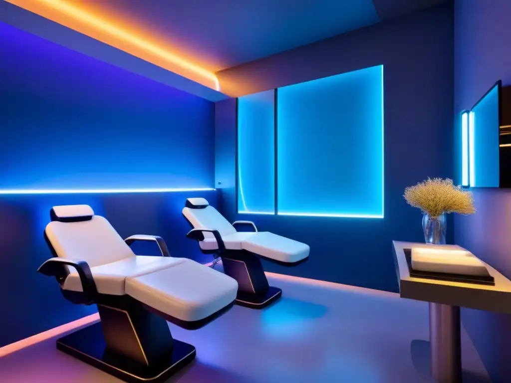 Futurista salón de belleza: depilación láser de última generación Innovaciones en depilación inspiradas: Salon futurista con tecnología láser avanzada y elegante diseño metálico