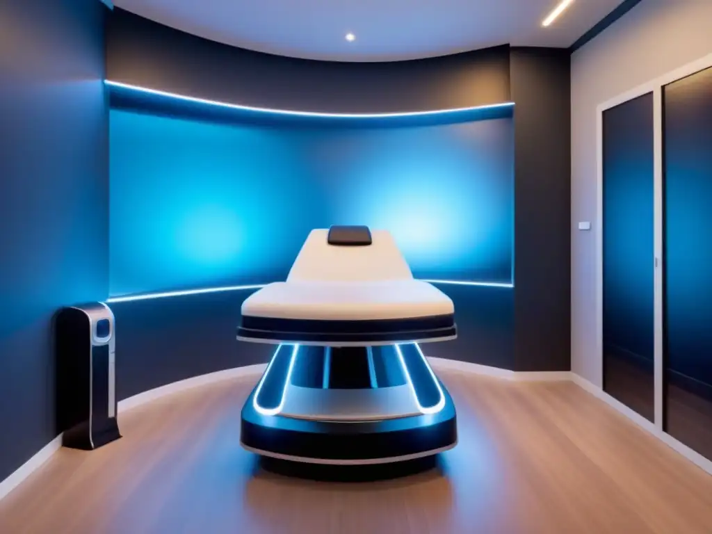 Innovaciones en fotodepilación mercado: dispositivo de vanguardia rodeado de tecnología y sofisticación en sala de tratamientos futurista