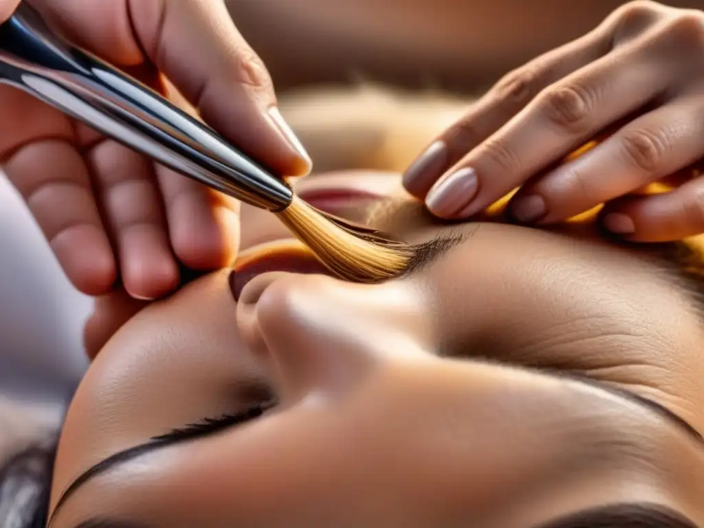 Mano experta realizando depilación con hilo, resaltando la precisión y suavidad de la piel