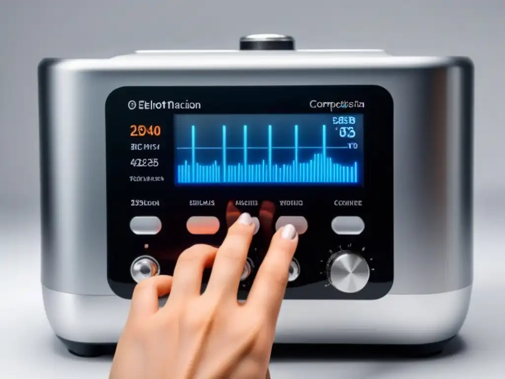 Mano ajusta moderna máquina de electrólisis con pantalla digital