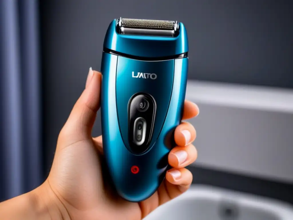 Mano sostiene moderno depilador eléctrico con pinzas visibles