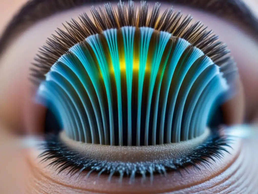 Prevención del crecimiento del vello post-depilación: imagen futurista detallada de un folículo piloso rodeado de escudos tecnológicos y barreras