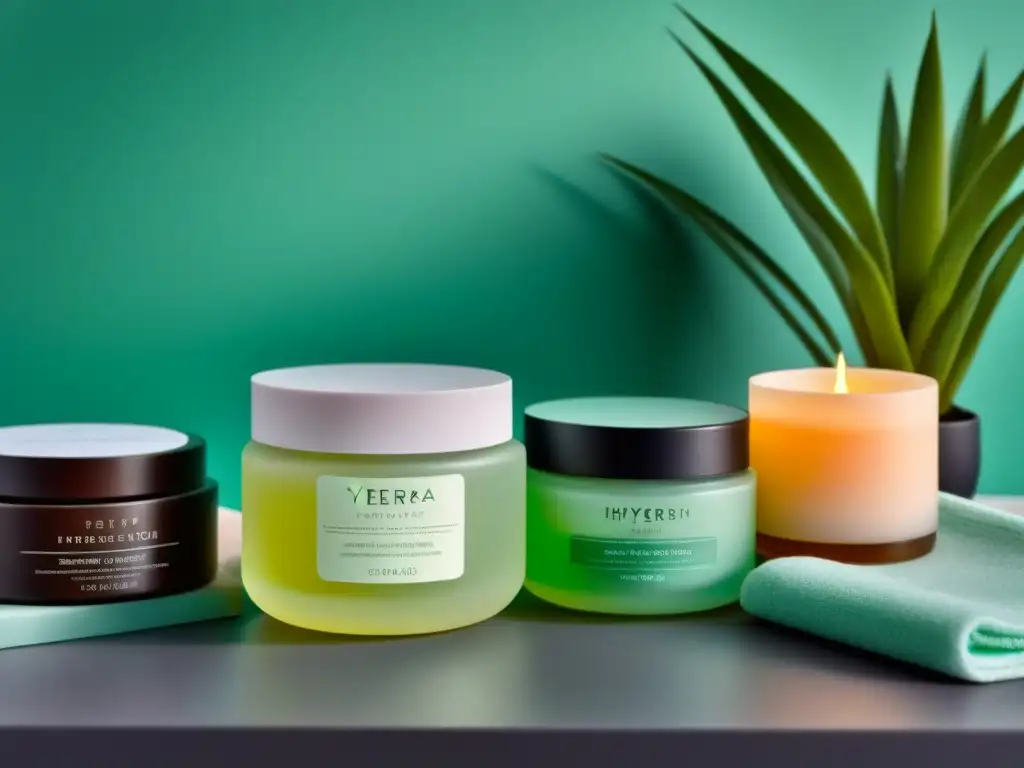 Productos para piel sensible en spa: gel de aloe vera, bandas de cera hipoalergénicas y loción postdepilatoria de manzanilla