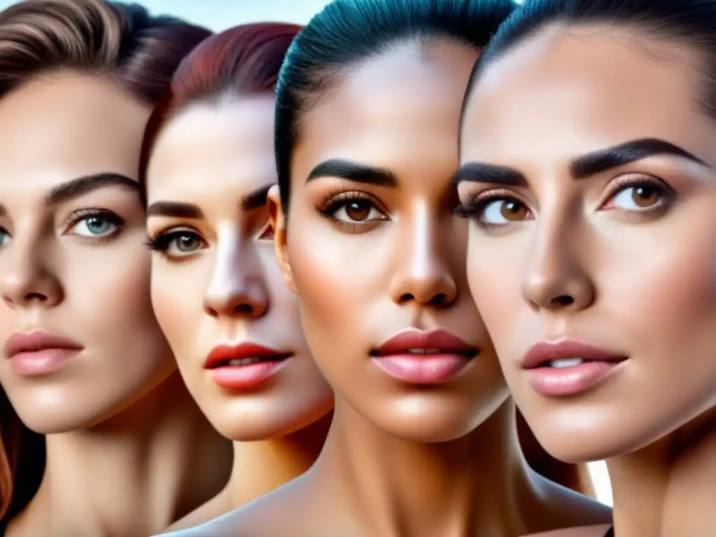 Depilación facial: técnicas modernas para mujeres diversas Un retrato detallado de mujeres con diversos tonos de piel y tipos de cabello, mostrando técnicas de depilación facial