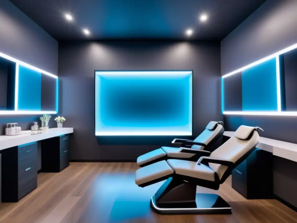 Innovador salón de belleza con tecnología AI para depilación Un salón de belleza futurista con tecnología de depilación AI avanzada