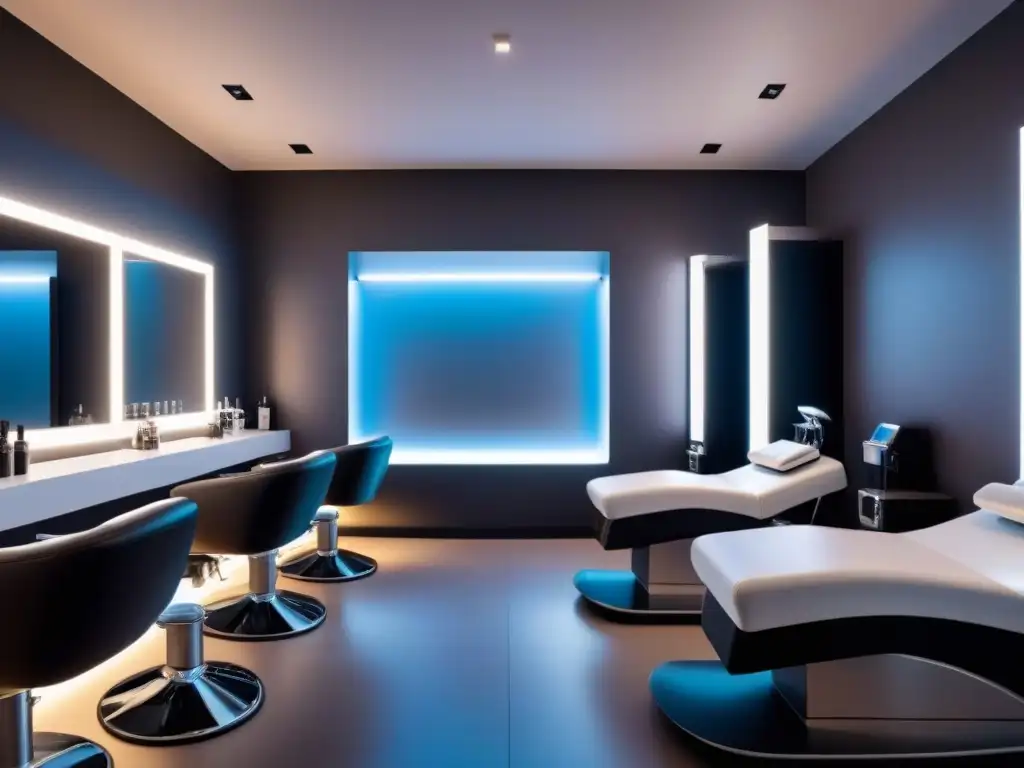 Salón de belleza futurista con tecnología de depilación avanzada Un salón de belleza futurista con tecnología avanzada y esteticistas profesionales, ilustrando la depilación del futuro