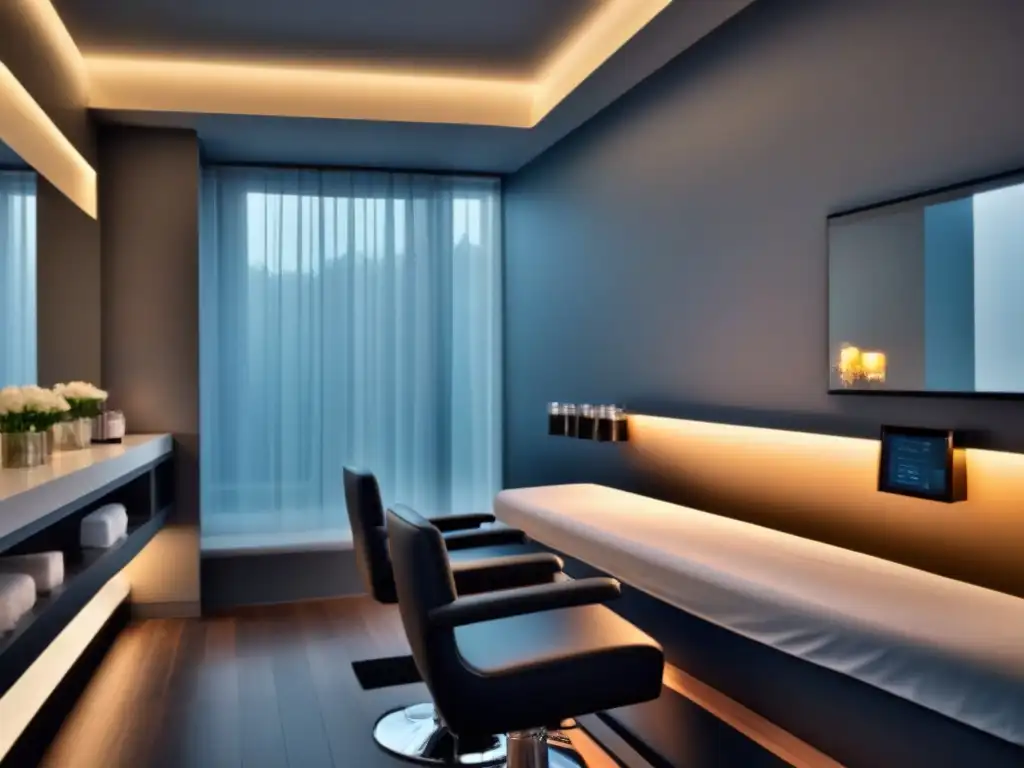 Salón de belleza moderno con láser de depilación avanzado Un salón de belleza moderno con equipo de fotodepilación operado por un técnico profesional