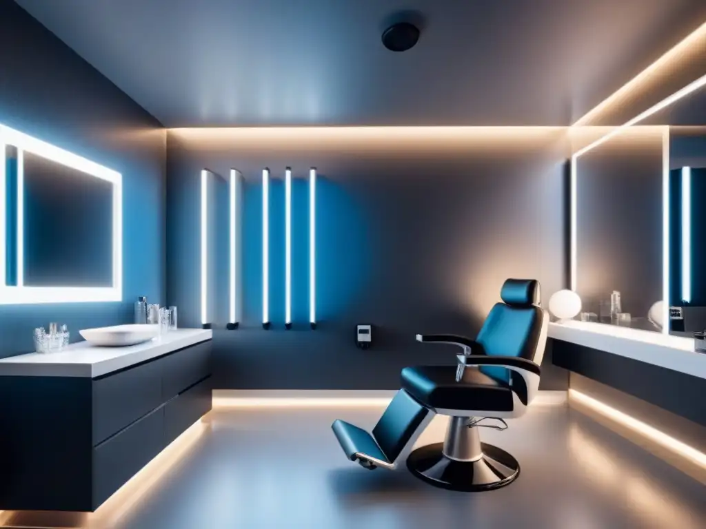 Salón de belleza futurista con tecnología de depilación AI de vanguardia Salón futurista de depilación con Inteligencia Artificial en Depilación