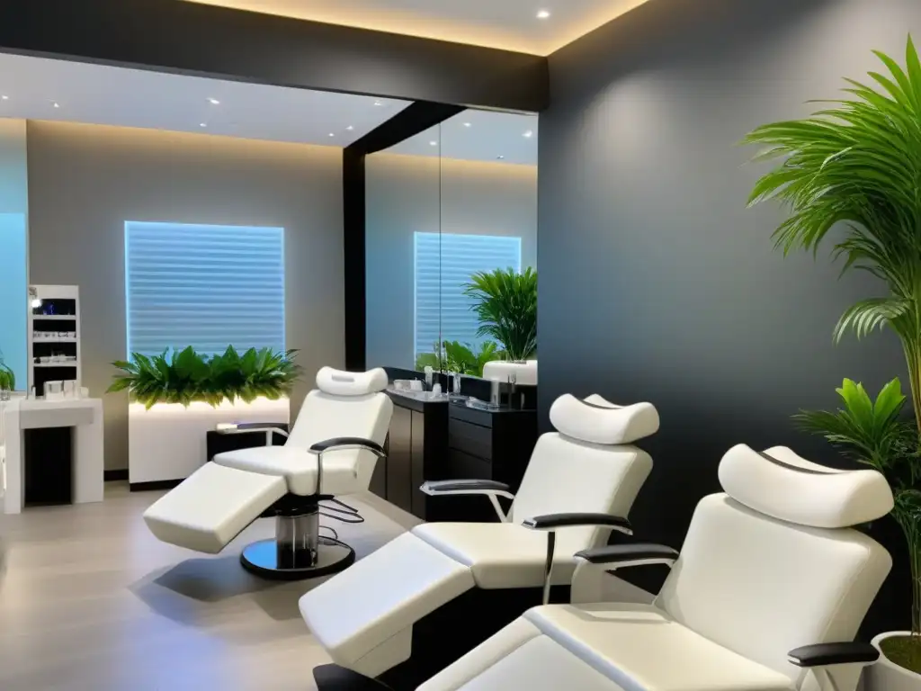 Salón moderno con láser: técnica de depilación de vanguardia Un salón moderno y sofisticado con tecnología láser de depilación, elegante decoración y un ambiente acogedor