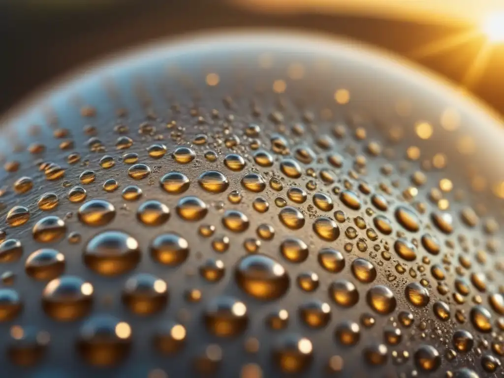 Piel hidratada: clave en depilación Superficie de piel hidratada con gotas de agua, resalta la Importancia de hidratación en depilación