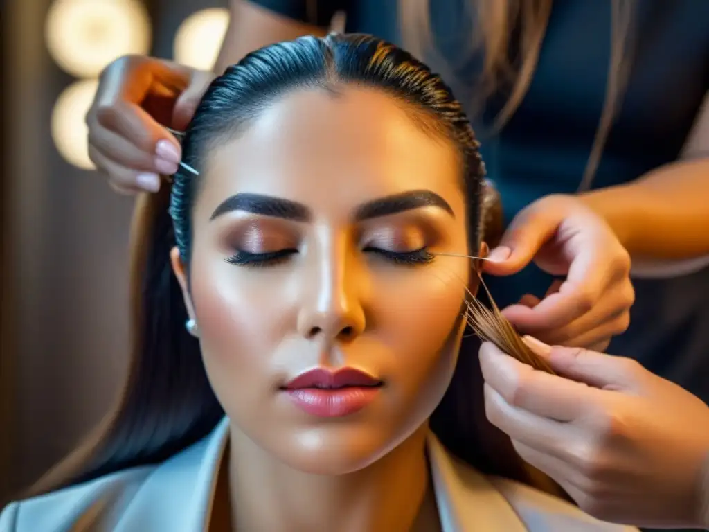 Maestría en depilación facial turca: detalle y precisión Depilación turca con hilo: Detallada imagen de una esteticista realizando la técnica milenaria con destreza y precisión