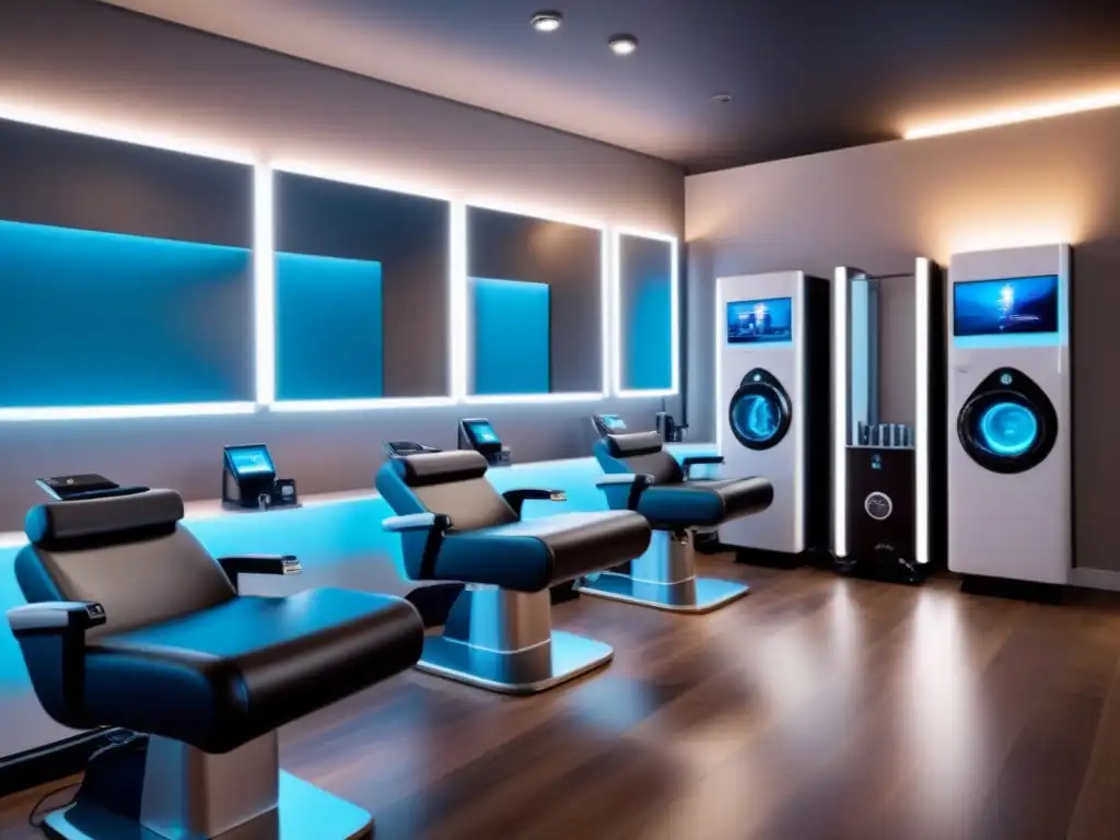 Ventajas de la Fotodepilación en un salón de belleza moderno con tecnología futurista